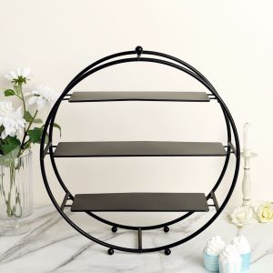 3 Tier Black Wheel Framed Serving Plate Stands